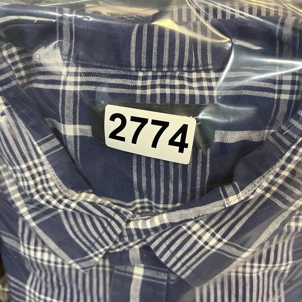 Banana Republic Button Up Short Sleeve Shirt Men Blue White Plaid Slim Fit Large